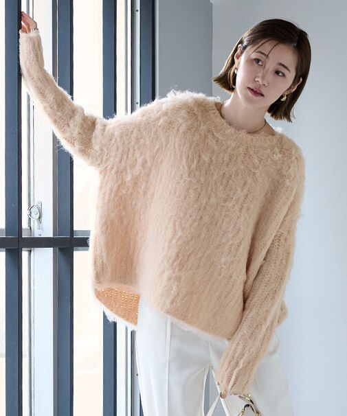 モヘアタッチボートネックニット