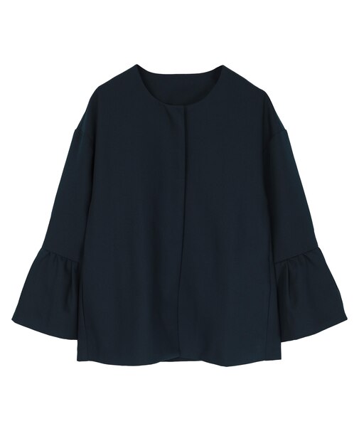 ギャザーフレアスリーブノーカラージャケット