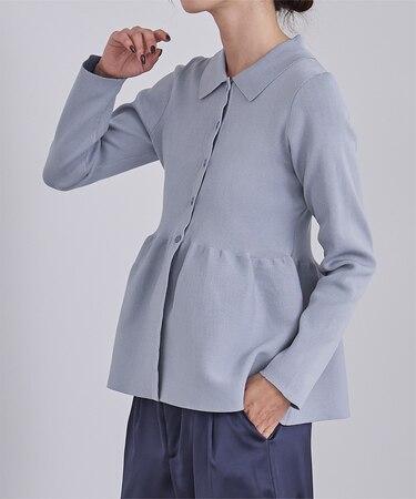 ウエストペプラムポロニットカーディガン