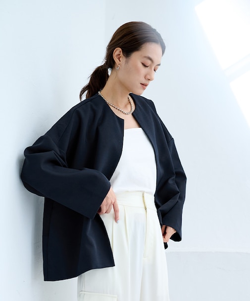 ノーカラーオーバーサイズジャケット