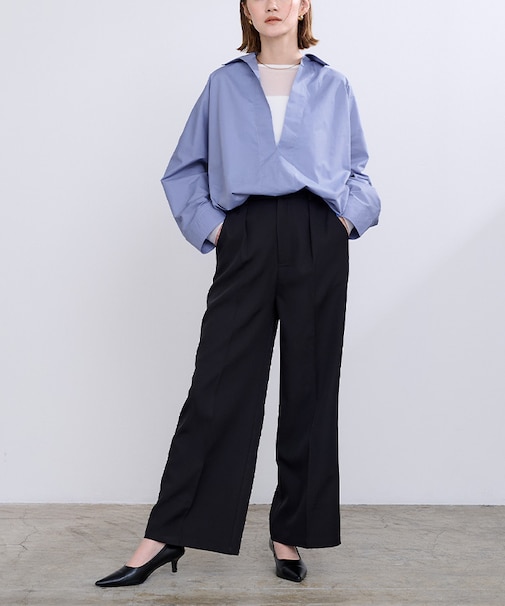 スキッパーネックドルマンスリーブオーバーサイズシャツ