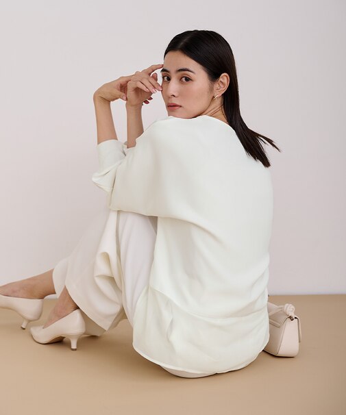 ドルマンスリーブボートネック裾シアーブラウス【メール便可／100】