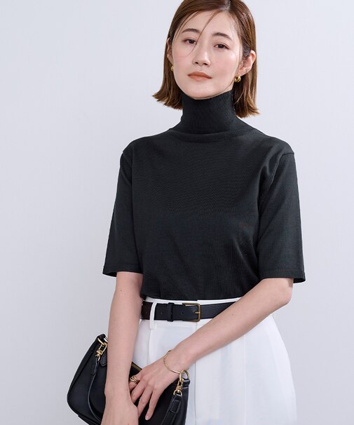 ハイネックハーフスリーブフィットニット