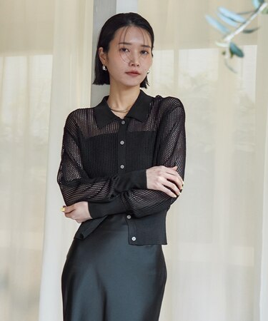 メッシュポロニットカーディガン