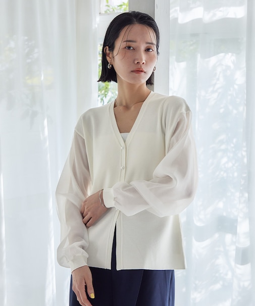 シアースリーブVネックニットカーディガン