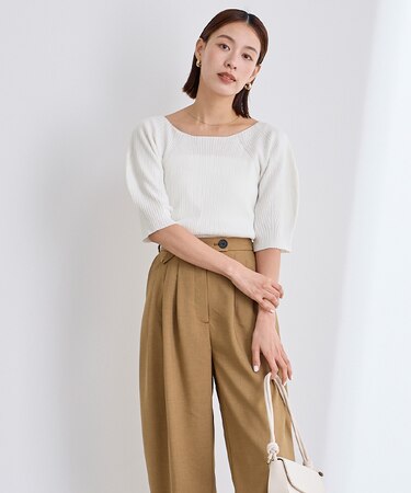 バルーンスリーブボートネックニット