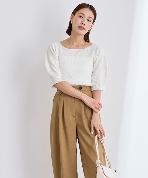 バルーンスリーブボートネックニット