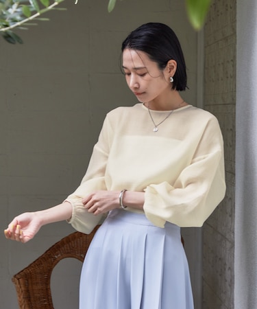 シアークルーネックオーバーサイズブラウス