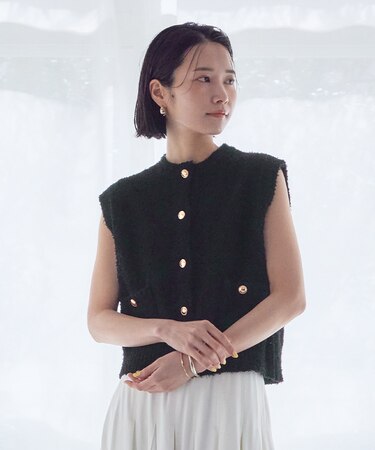 ゴールド釦ニットベスト/カーディガン