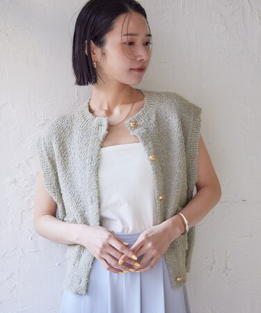 ゴールド釦ニットベスト/カーディガン