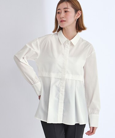 ウエスト切替タックブラウス