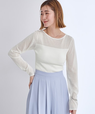 シアー切替ボートネックニット