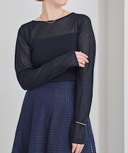 シアー切替ボートネックニット