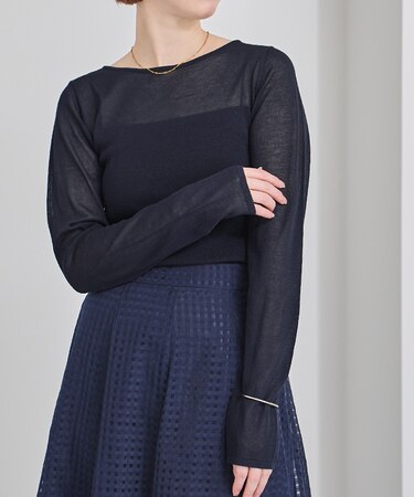 シアー切替ボートネックニット