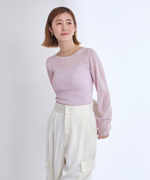 シアー切替ボートネックニット