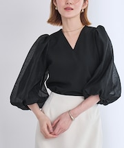 バルーンスリーブVネックブラウス