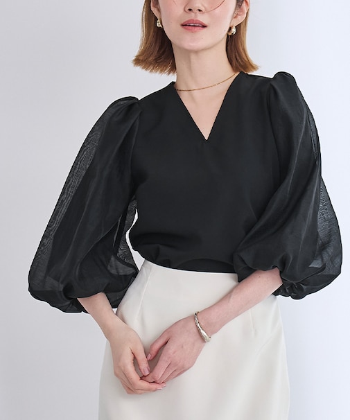 バルーンスリーブVネックブラウス