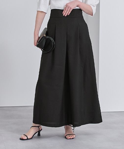 リネンライクフロントタックハイウエストスカート