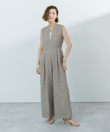 リネンライクディープハートネックオールインワン