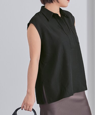 リネンライクフレンチスリーブスキッパーブラウス