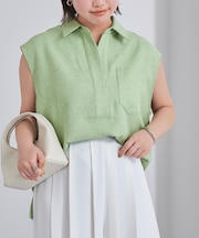 リネンライクフレンチスリーブスキッパーブラウス