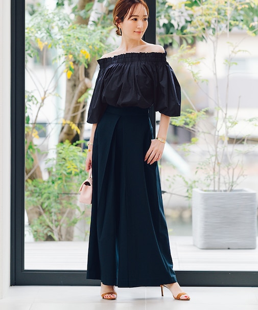 フロントタックハイウエストワイドパンツ