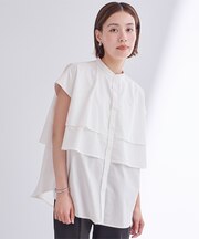 バンドカラーレイヤードデザインシャツ