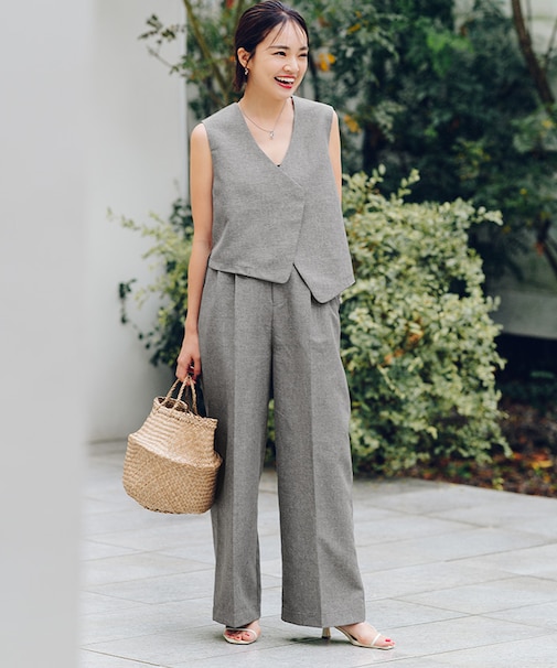 アシンメトリージレ×ワイドパンツセットアップ