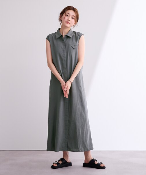 リネンライクポケットデザインシャツワンピース