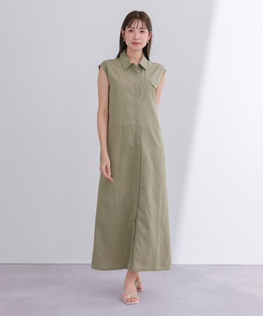 リネンライクポケットデザインシャツワンピース