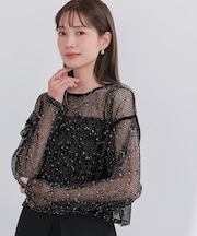 カットメッシュクロップドニット