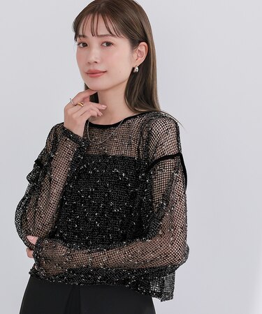 カットメッシュクロップドニット