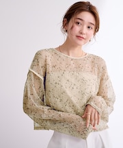 カットメッシュクロップドニット