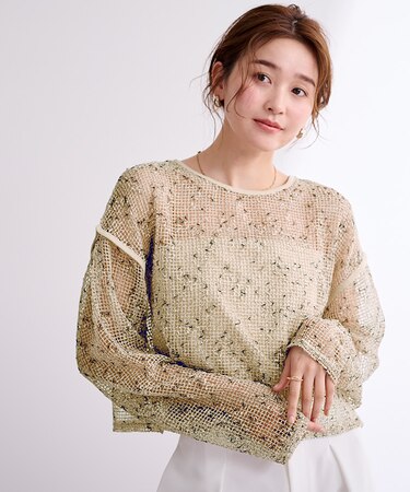 カットメッシュクロップドニット