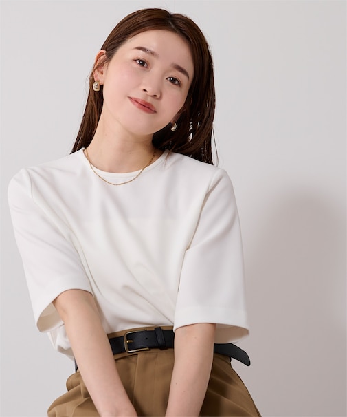 カットジョーゼットクルーネッククロップドプルオーバー