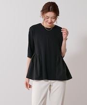 ウエスト切替ギャザーハーフスリーブTシャツ