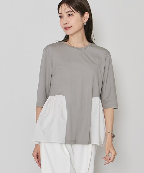 ウエスト切替ギャザーハーフスリーブTシャツ