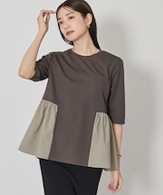 ウエスト切替ギャザーハーフスリーブTシャツ