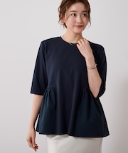 ウエスト切替ギャザーハーフスリーブTシャツ