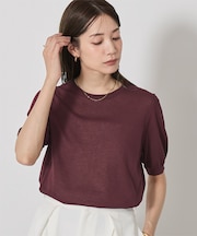 クルーネックハーフスリーブシアーニット