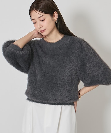 シャギータックスリーブニット
