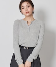 ヘンリーネックシアーリブニット
