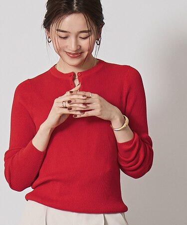 ヘンリーネックシアーリブニット