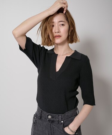 ハーフスリーブスキッパーポロニット