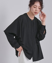 ラッフルバンドカラーブラウス