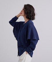 ラッフルバンドカラーブラウス