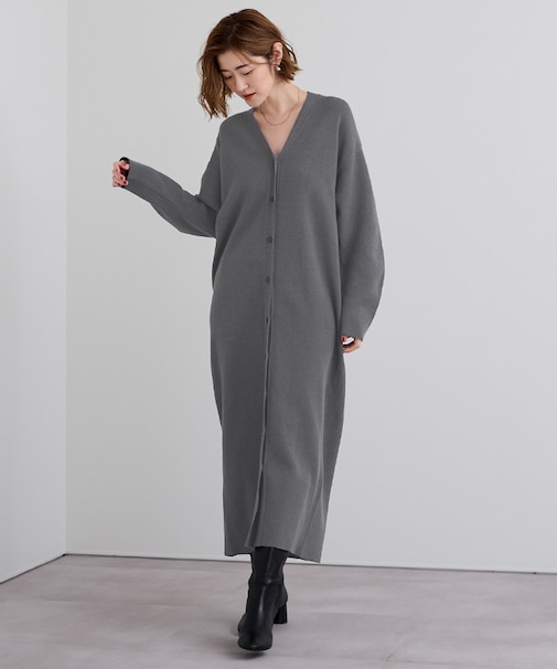 Vネックロングニットカーディガン/ワンピース