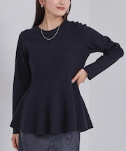 カシミヤタッチクルーネックペプラムニット
