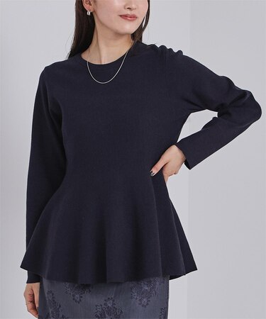 カシミヤタッチクルーネックペプラムニット