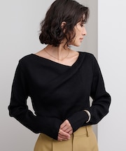 オフショルダーリブニットトップス